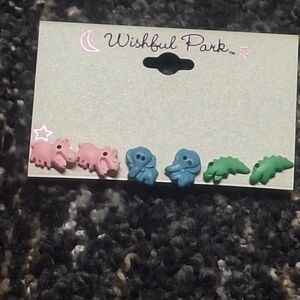 Wishful Park 3 Sets Of Kids Animal Earrings - Pink, Blue, Green